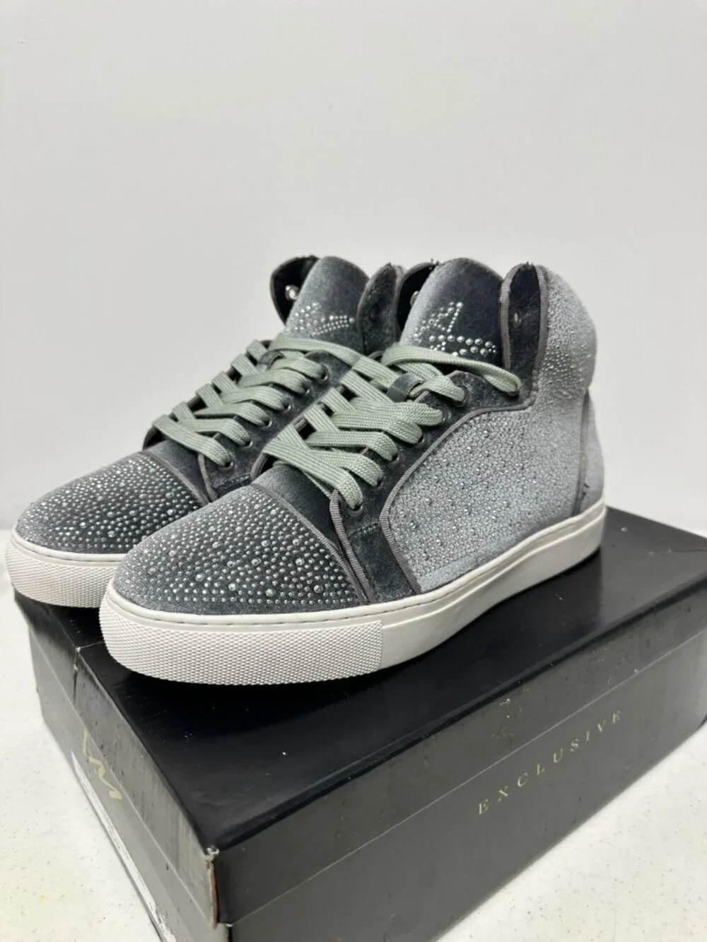 After Midnight Flash Sneakers Men 9 Silver Velvet Rhinestone Studded Bling